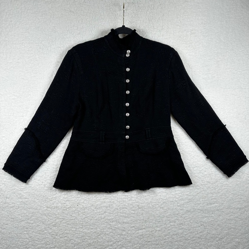 Tianello Black Tencel Military Jacket Silver Buttons Gothic Victorian USA Sz S‎